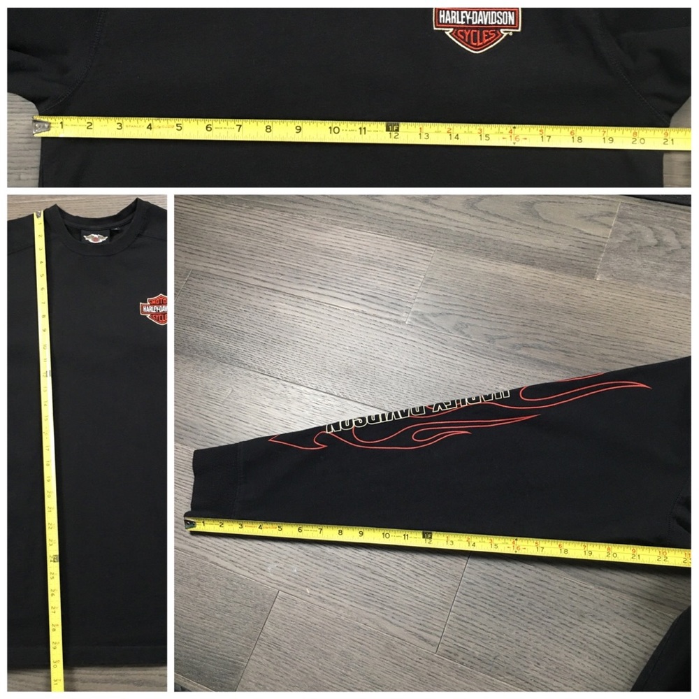 Harley Davidson Flames Long Sleeve T-Shirt Black Motorcycles Tee Medium - Picture 11 of 13